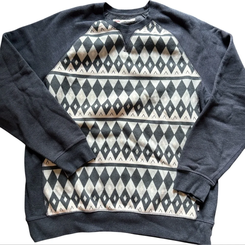 Levi's Mens L Crewneck Sweatshirt Gray Diamond Pattern Pullover